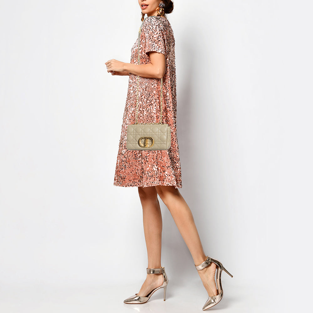 DIOR Light Beige Cannage Leather Small Caro Shoulder Bag