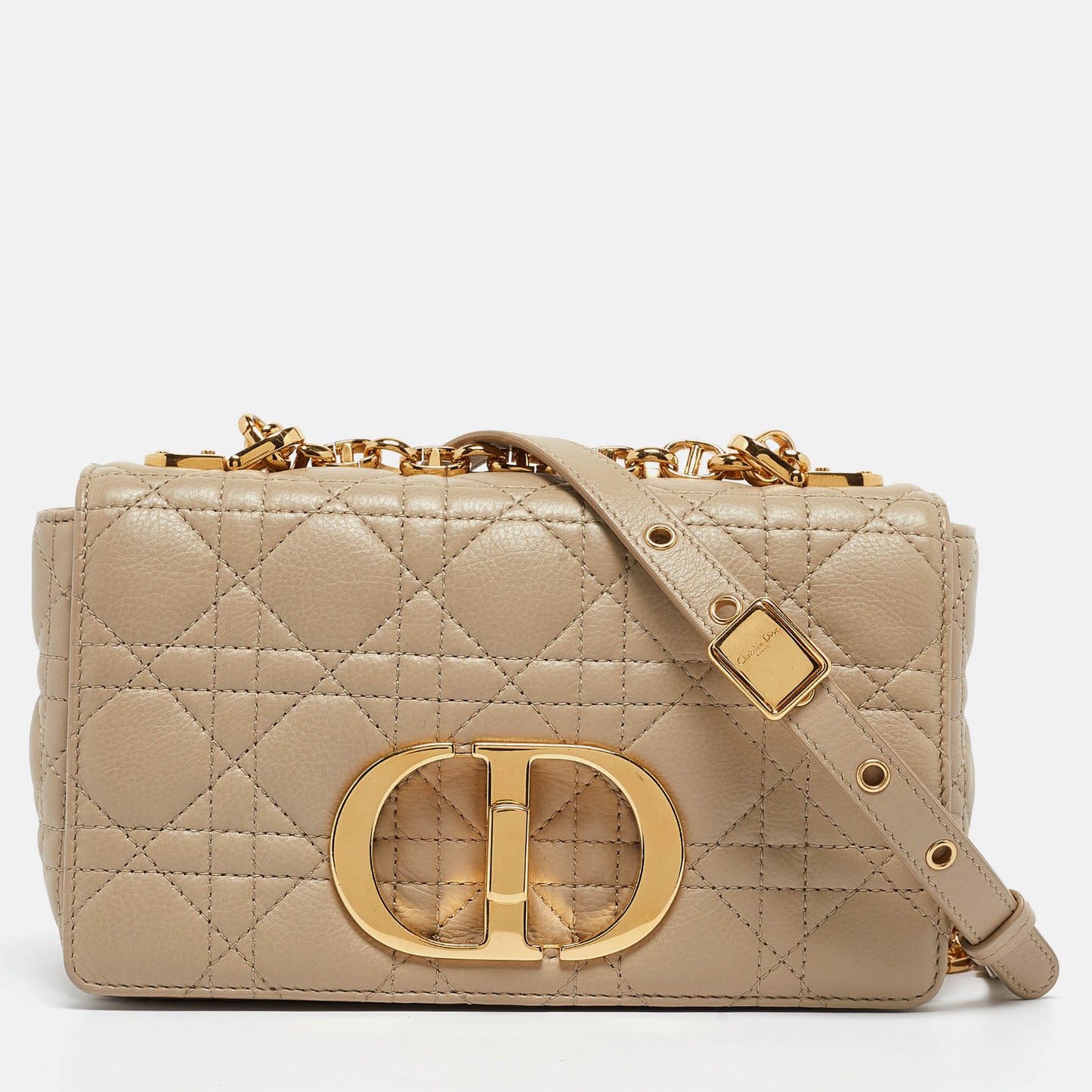 DIOR Light Beige Cannage Leather Small Caro Shoulder Bag