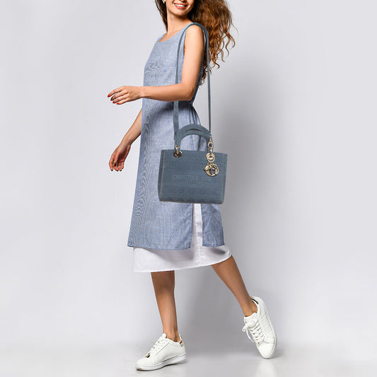 DIOR Blue Cannage Embroidered Canvas Medium Lady D-Lite Tote