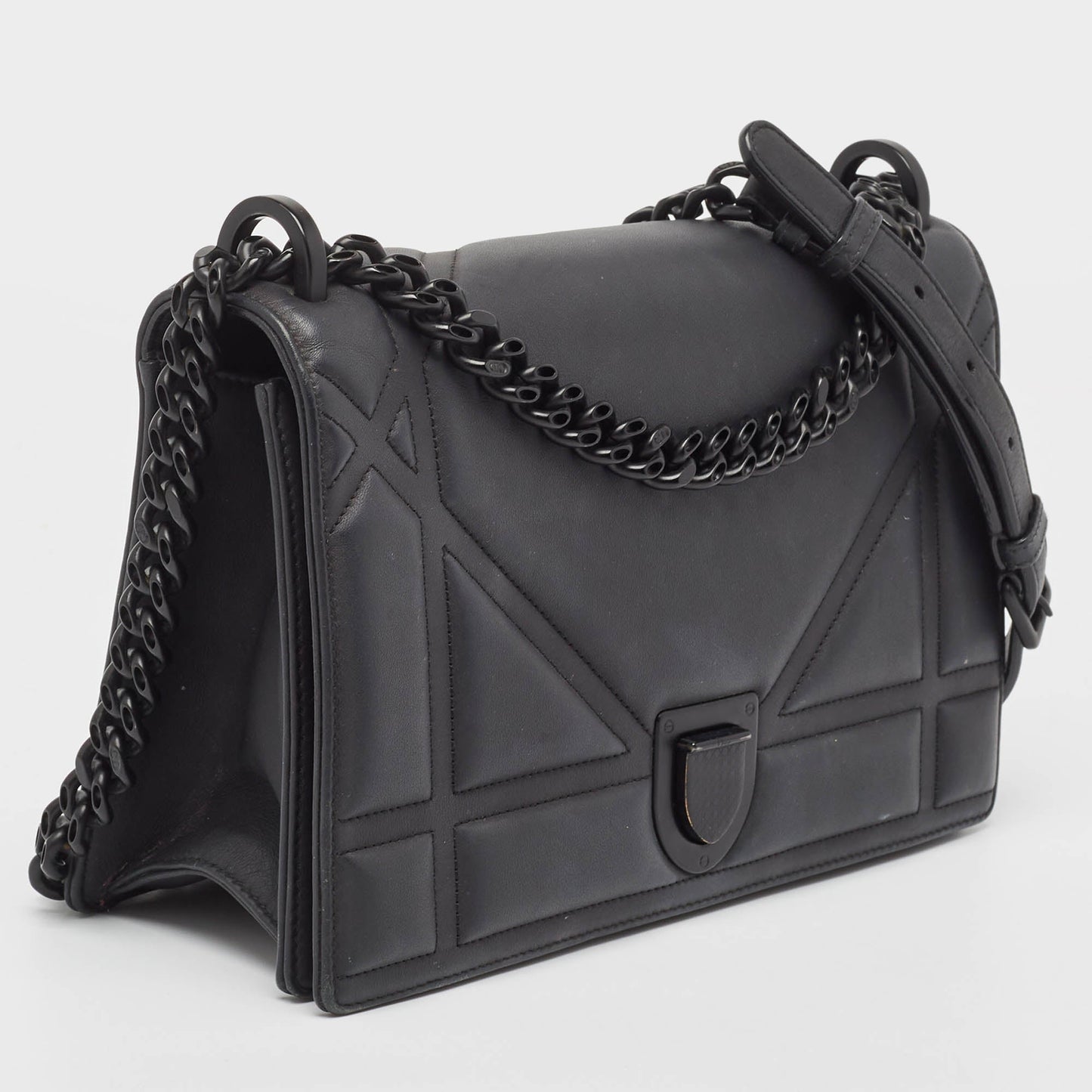 DIOR Black Matte Leather Medium ama Flap Shoulder Bag