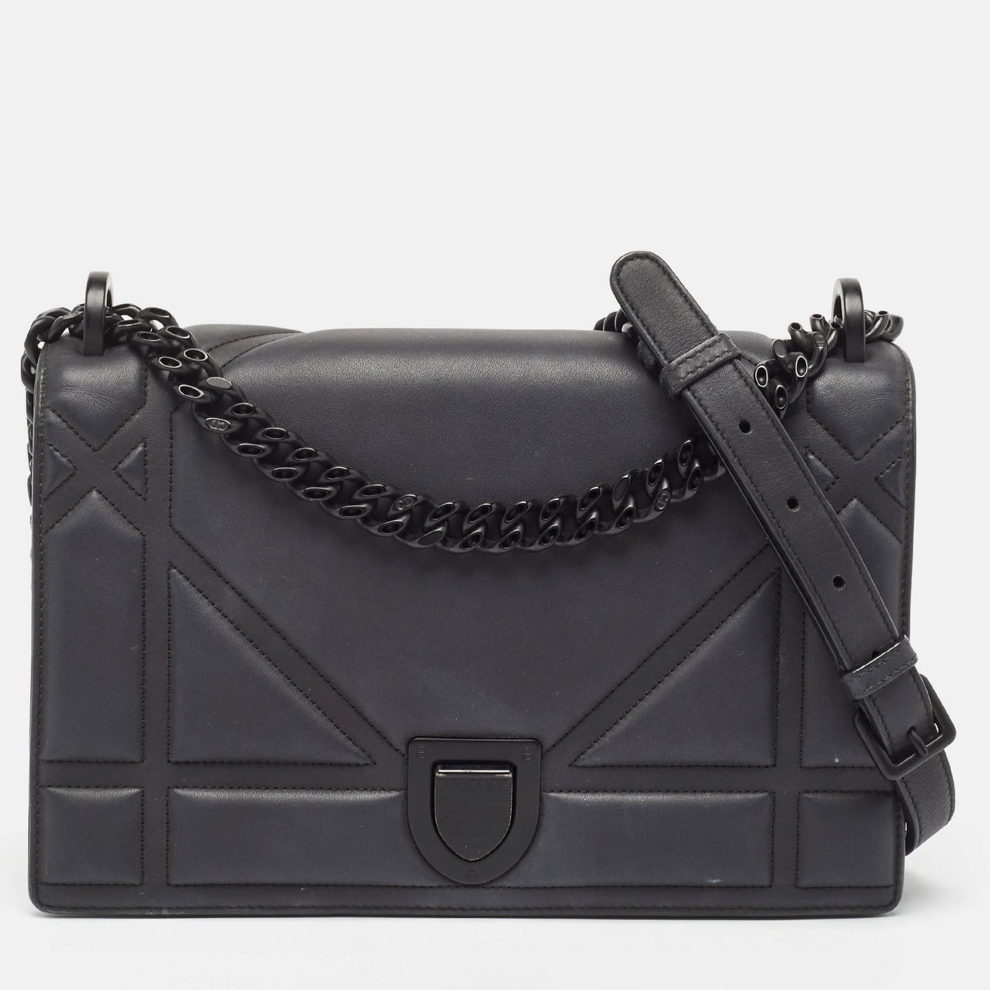 DIOR Black Matte Leather Medium ama Flap Shoulder Bag