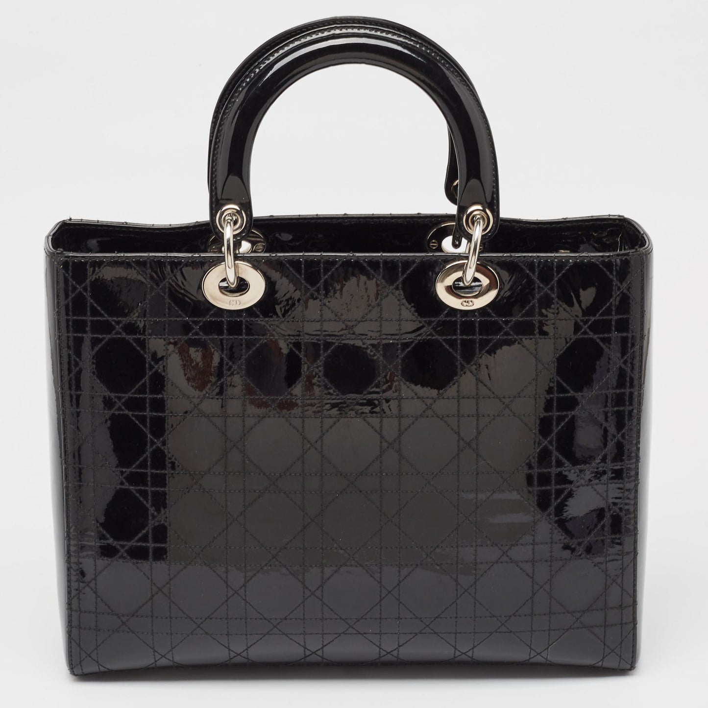 DIOR Black Cannage Patent Leather Large Lady  Tote