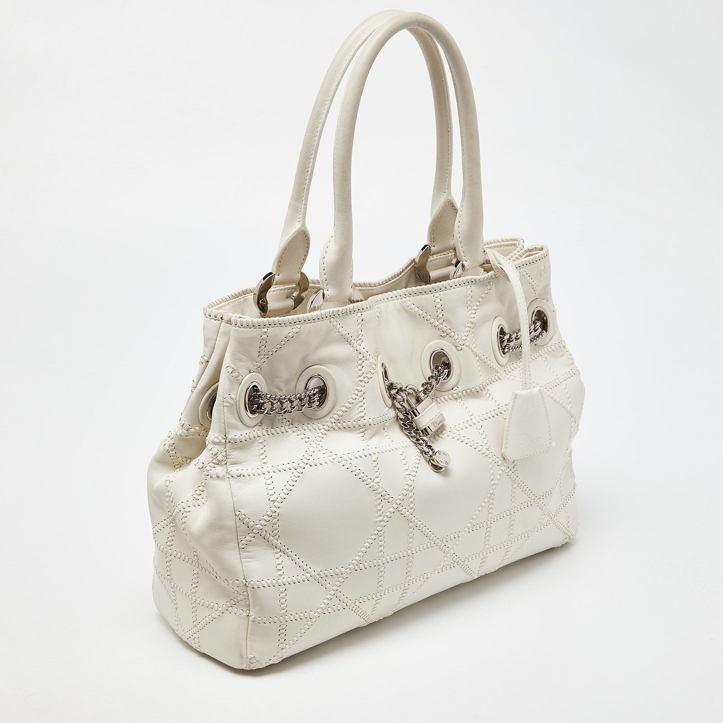 DIOR White Cannage Leather Chri Chri Chain Tote