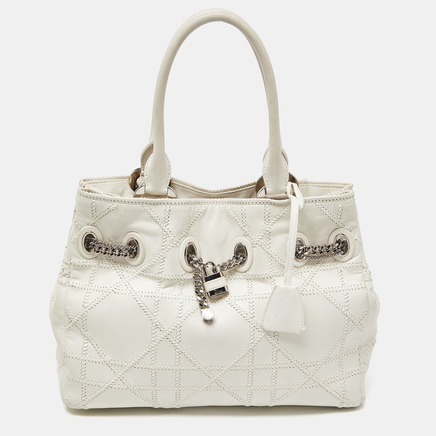DIOR White Cannage Leather Chri Chri Chain Tote