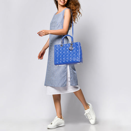 DIOR Blue Cannage Leather Large Lady  Tote