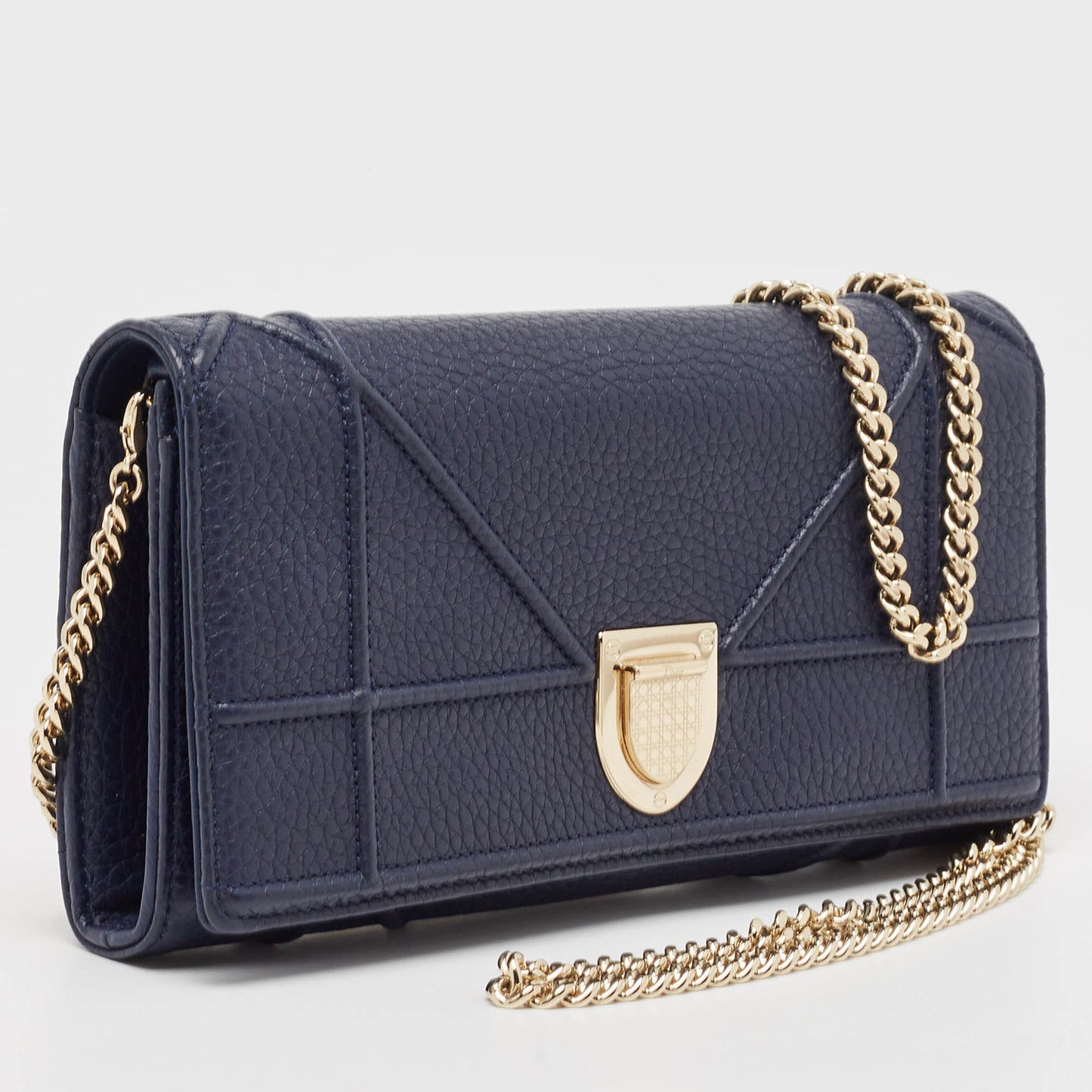 DIOR Navy Blue Leather ama Wallet on Chain