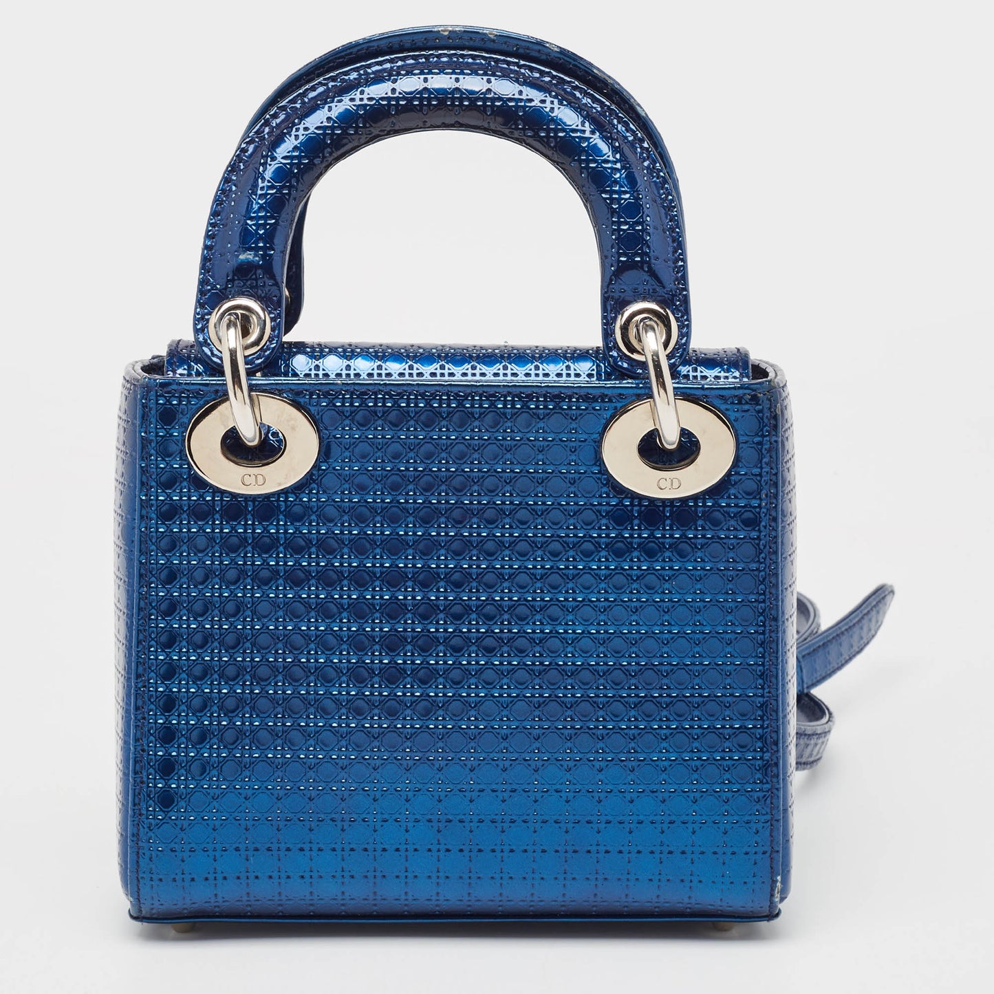 DIOR Metallic Blue Microcannage Patent Leather Mini Lady  Tote