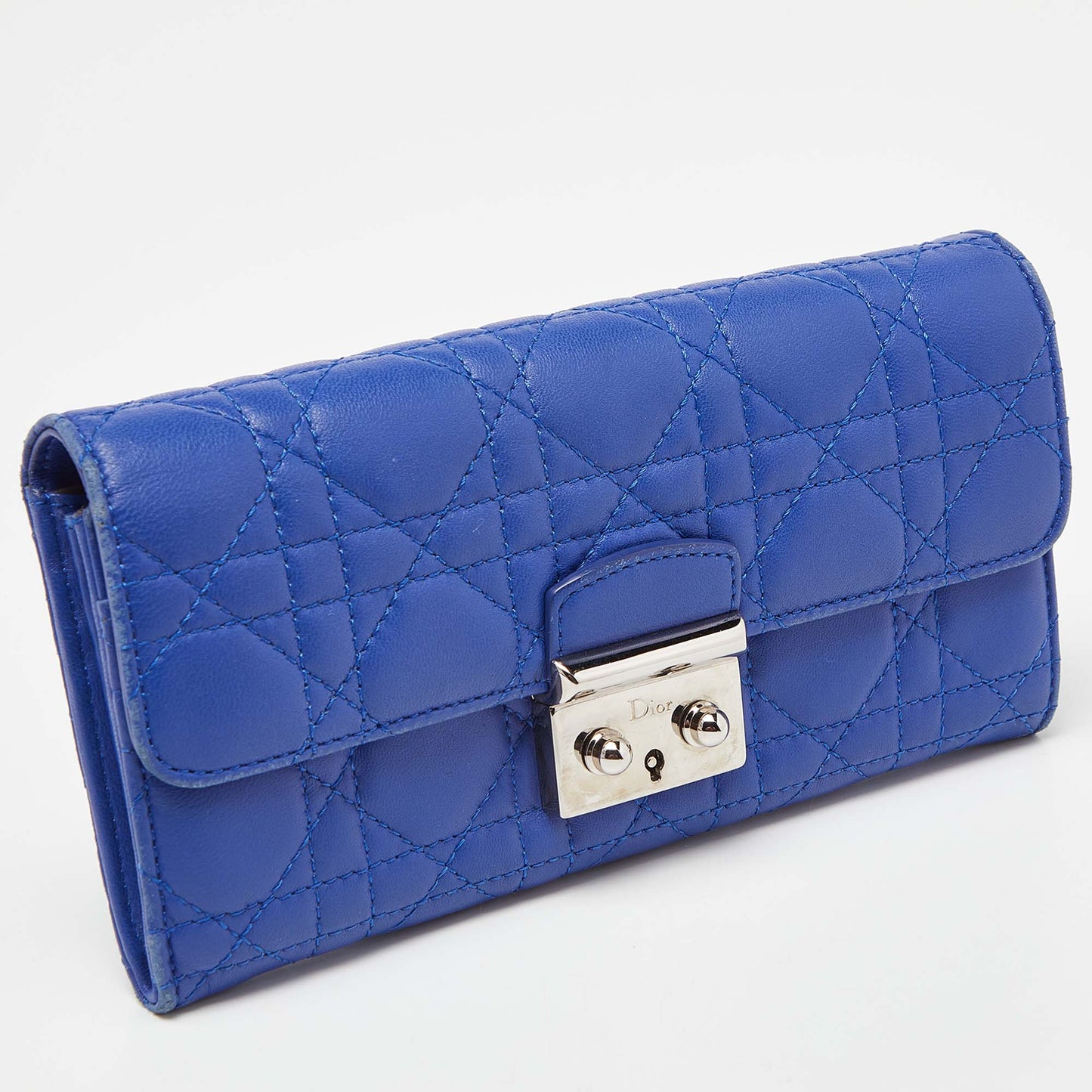 DIOR Blue Cannage Leather Miss  Flap Continental Wallet