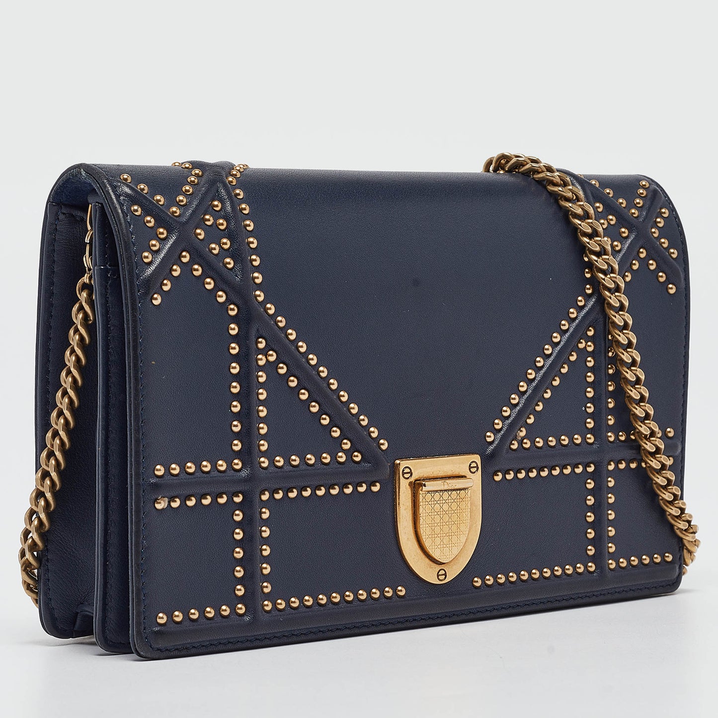 DIOR Navy Blue Leather Studded ama Wallet on Chain