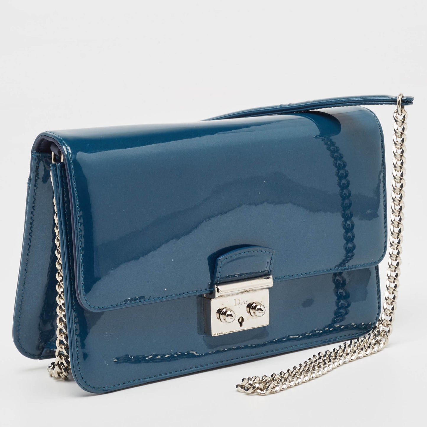DIOR Dark Blue Patent Leather Miss  Promenade Wallet on Chain