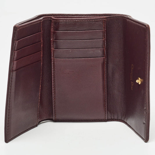 DIOR Burgundy Leather Studded ama Trifold Wallet