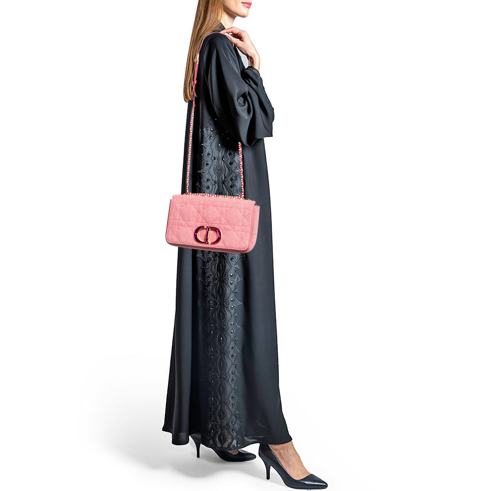 DIOR Pink Cannage Denim Medium Caro Shoulder Bag