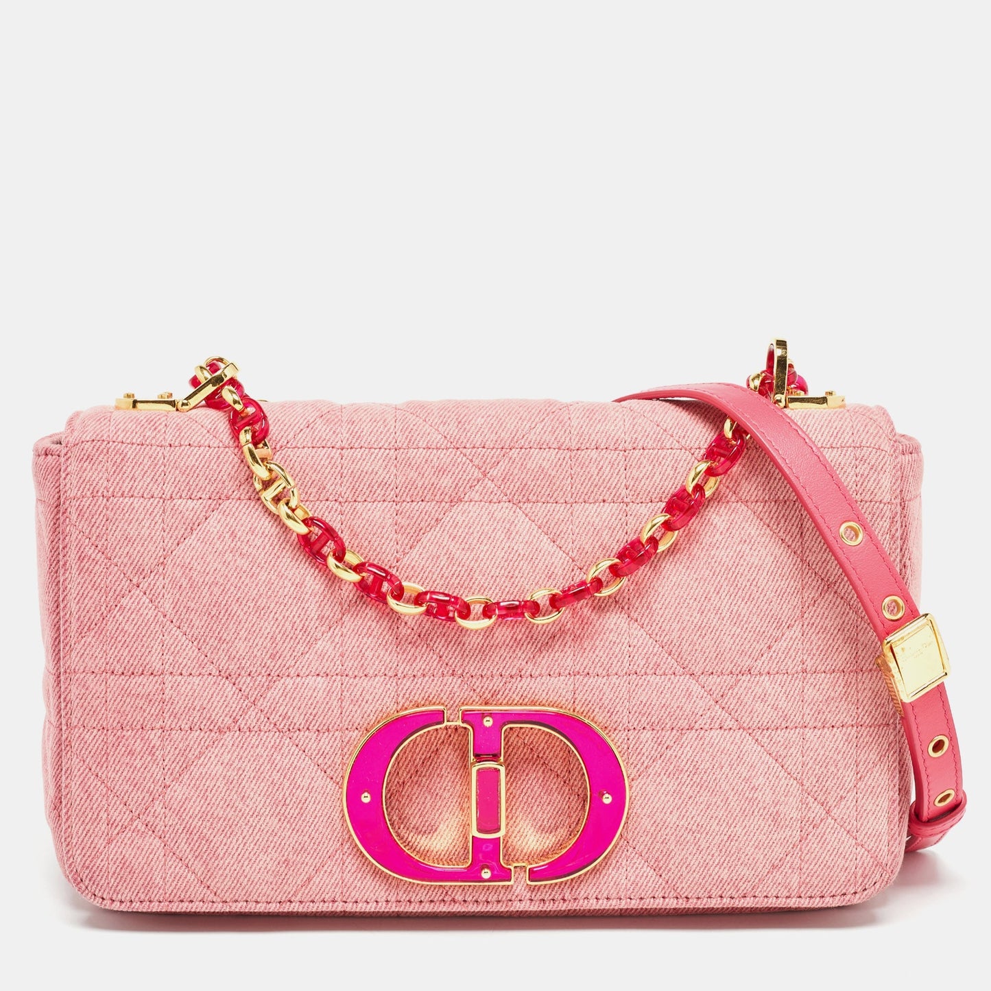 DIOR Pink Cannage Denim Medium Caro Shoulder Bag