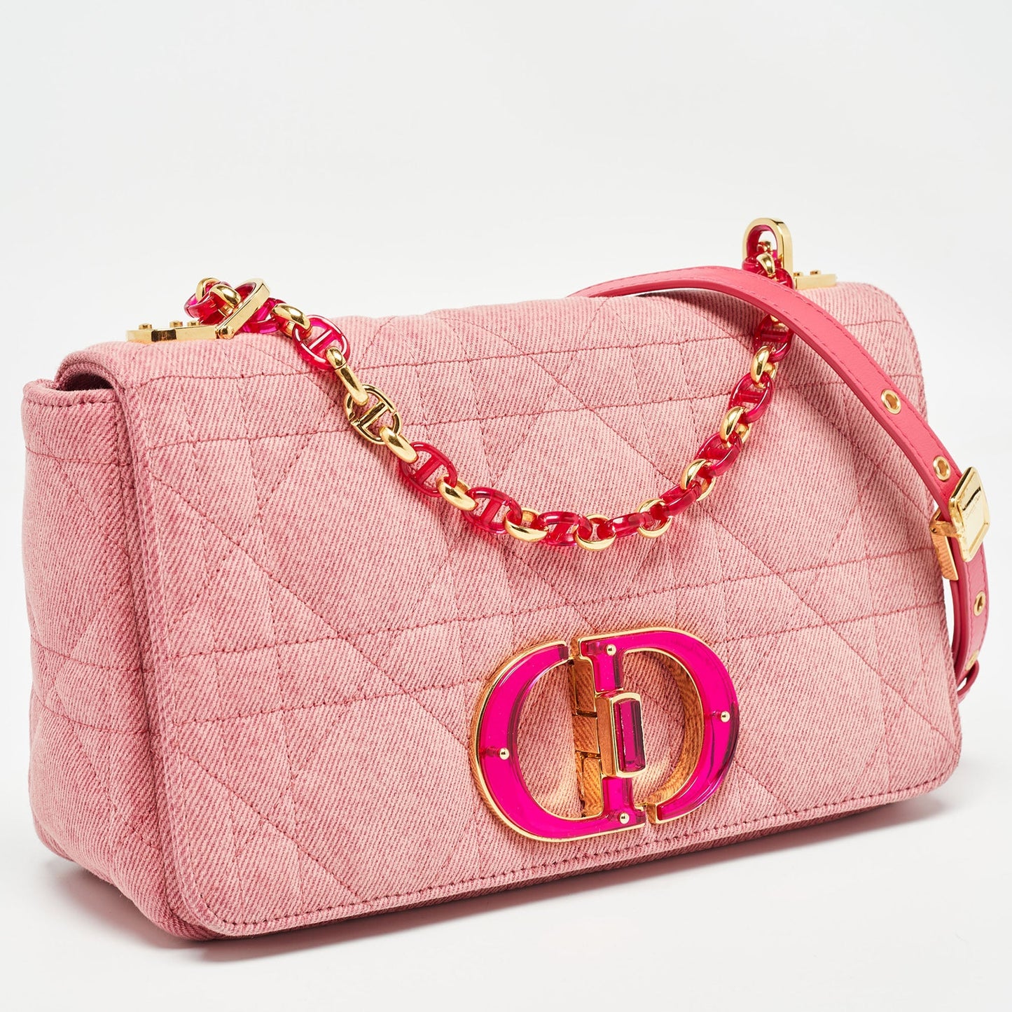 DIOR Pink Cannage Denim Medium Caro Shoulder Bag