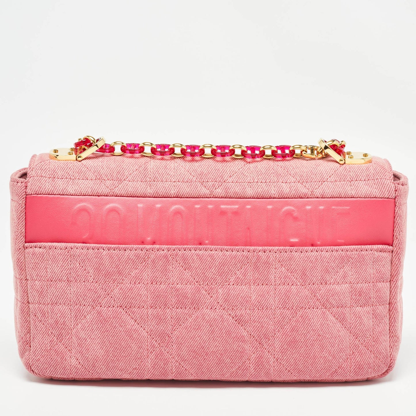 DIOR Pink Cannage Denim Medium Caro Shoulder Bag
