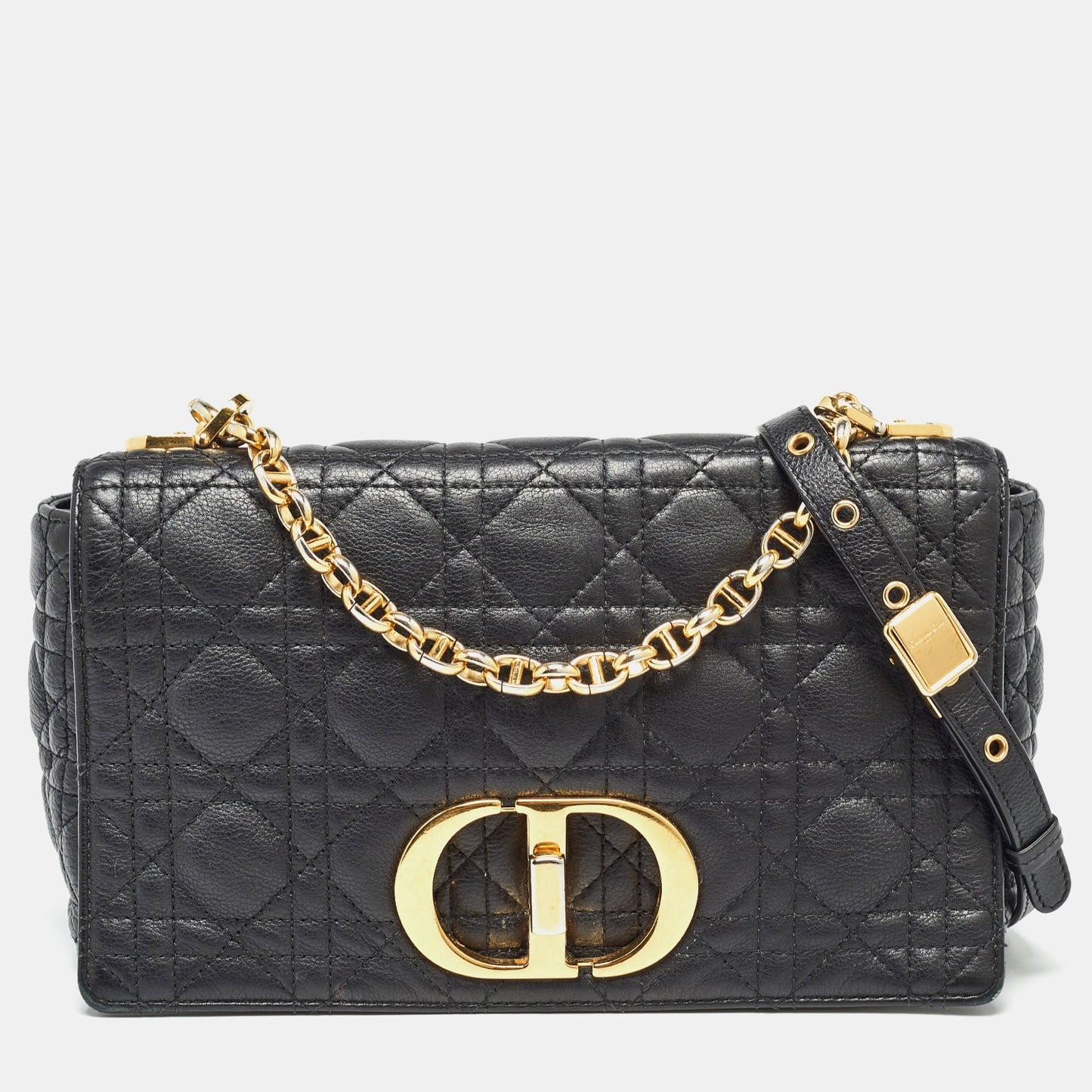 DIOR Black Cannage Leather Medium Caro Shoulder Bag