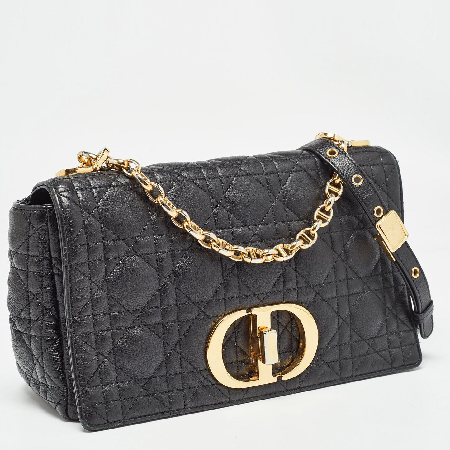 DIOR Black Cannage Leather Medium Caro Shoulder Bag