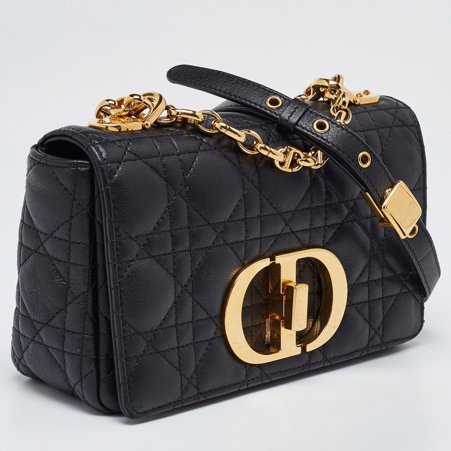 DIOR Black Cannage Leather Small Caro Shoulder Bag
