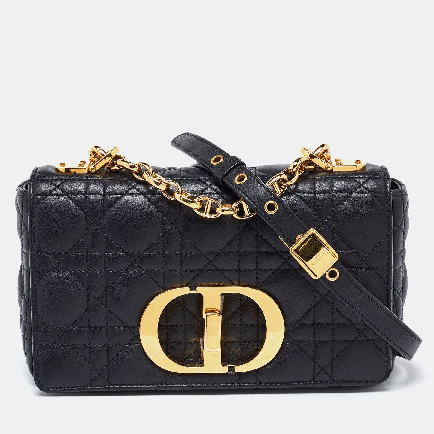 DIOR Black Cannage Leather Small Caro Shoulder Bag