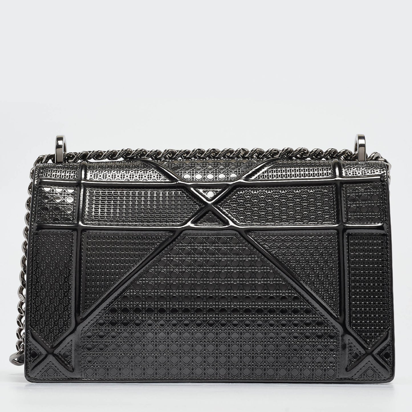 DIOR Grey Microcannage Patent Leather Medium ama Shoulder Bag