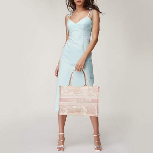 DIOR Pink Embroidery Canvas Medium Book Tote