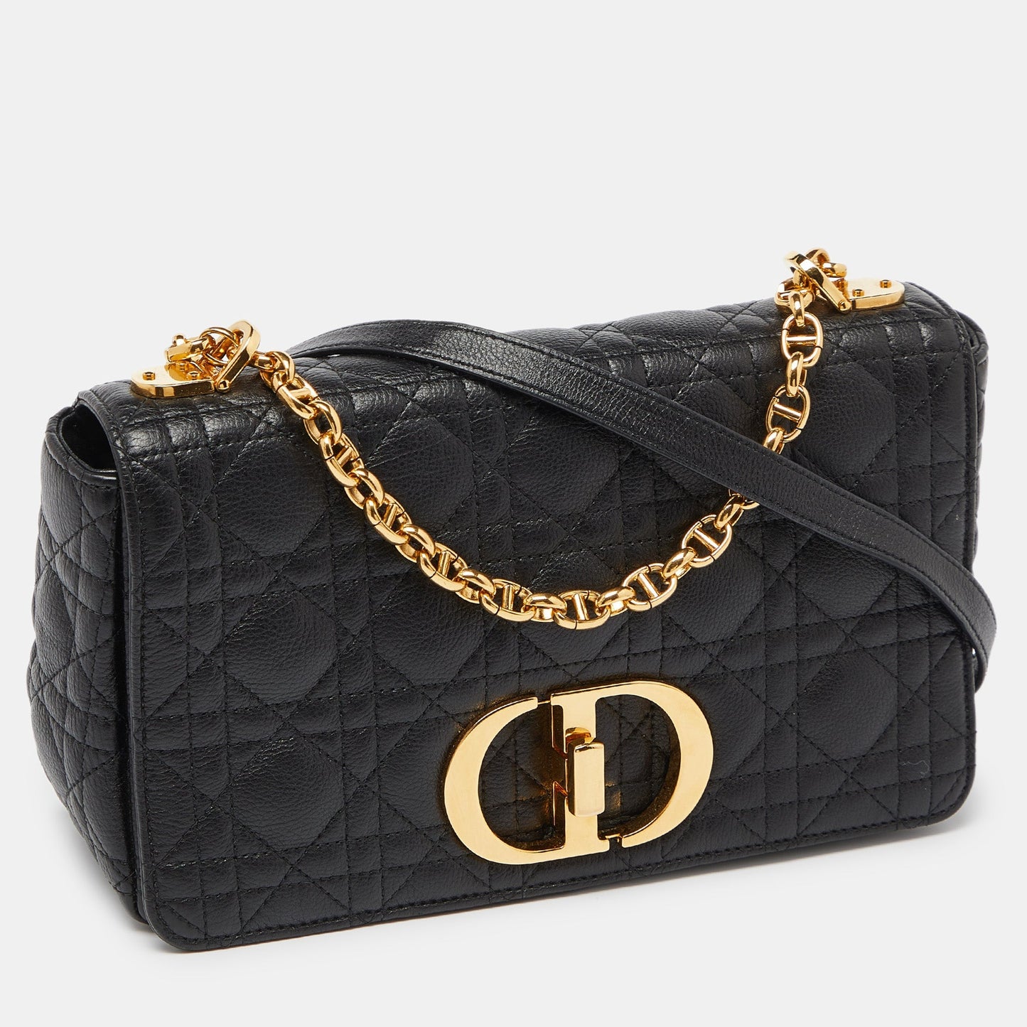DIOR Black Cannage Leather Medium Caro Shoulder Bag