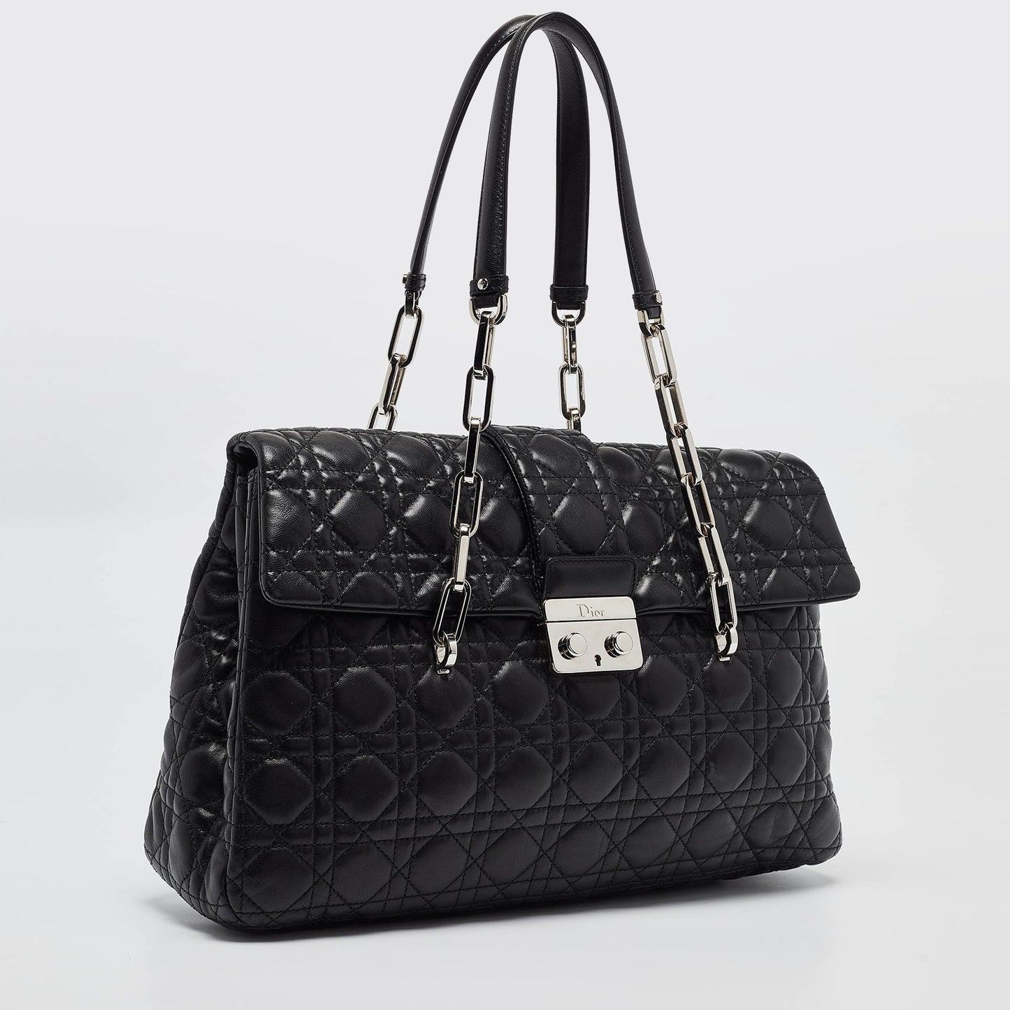 DIOR Black Cannage Leather New Lock Flap Bag