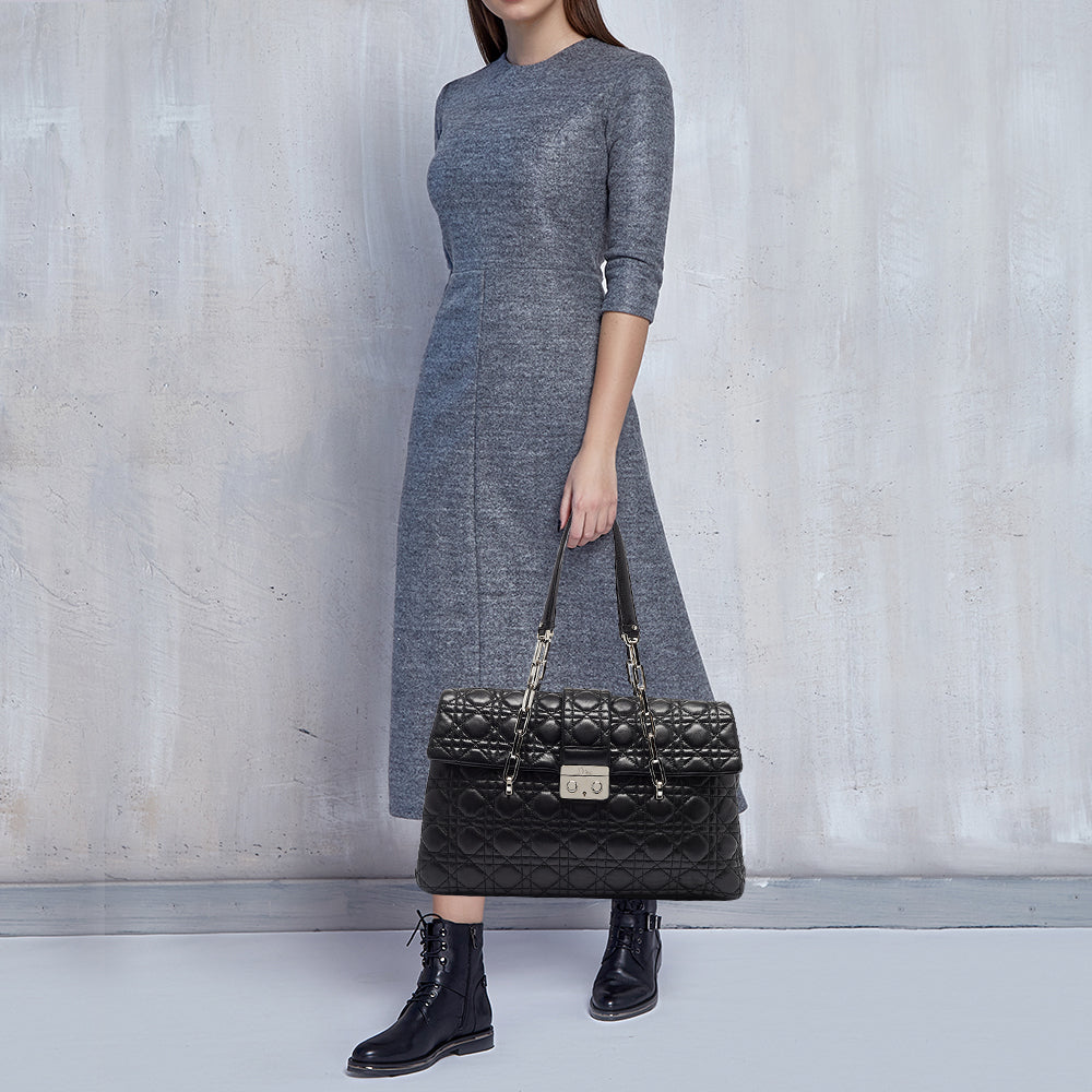 DIOR Black Cannage Leather New Lock Flap Bag