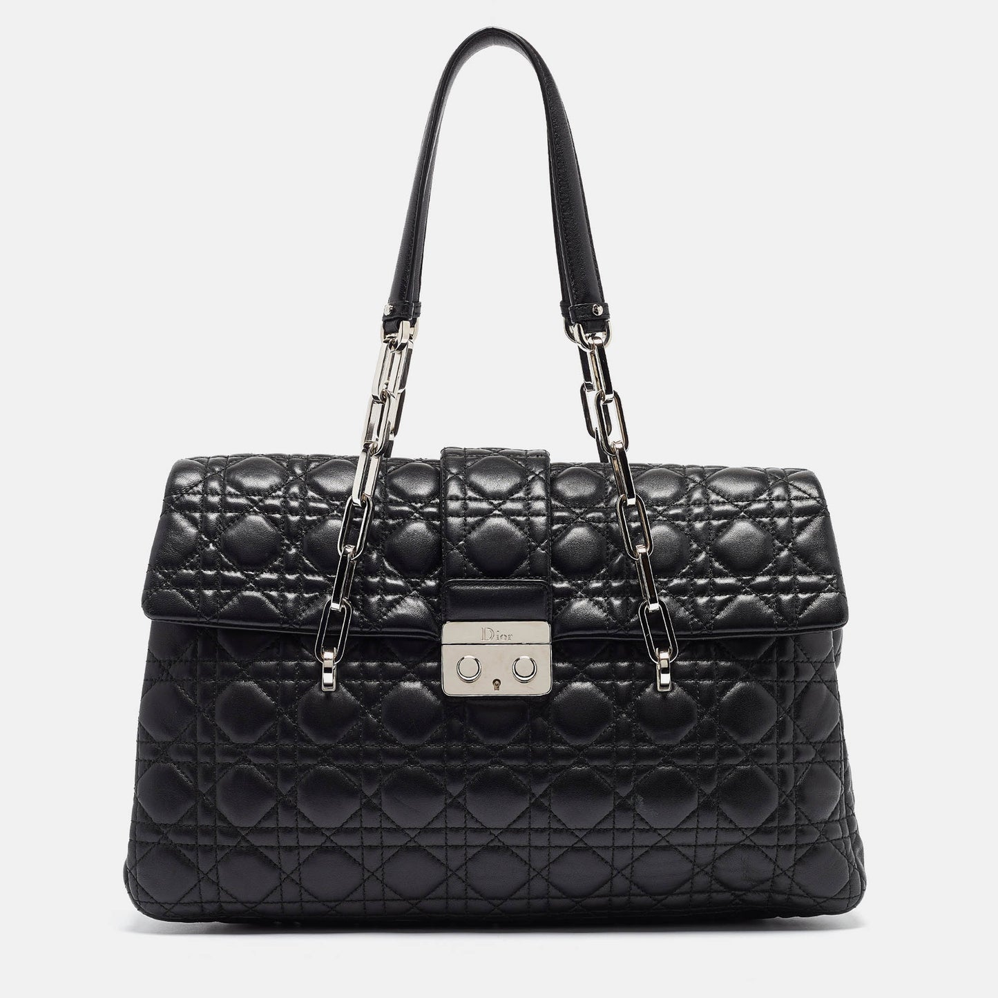 DIOR Black Cannage Leather New Lock Flap Bag