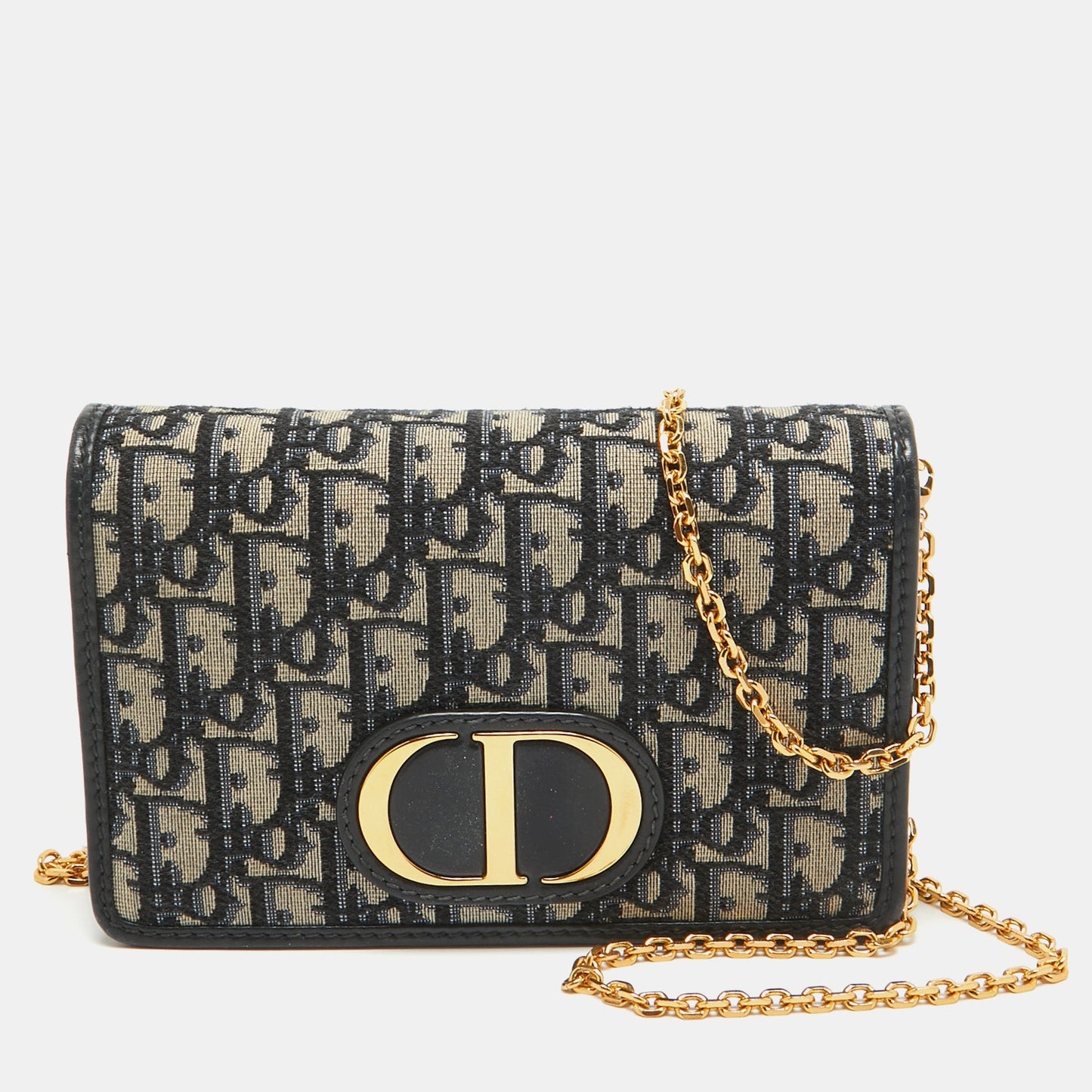 DIOR Navy Blue Oblique Canvas and Leather2-in1 30 Montaigne Pouch Bag