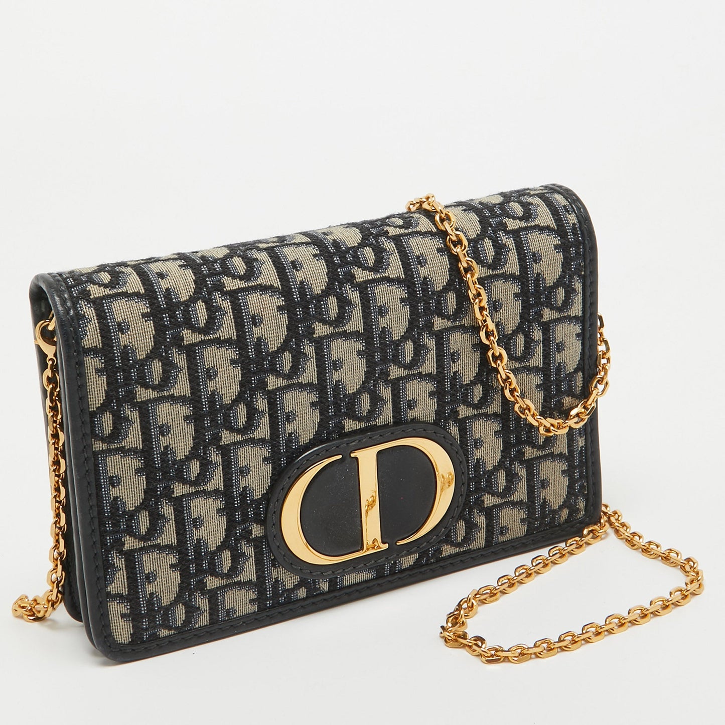 DIOR Navy Blue Oblique Canvas and Leather2-in1 30 Montaigne Pouch Bag