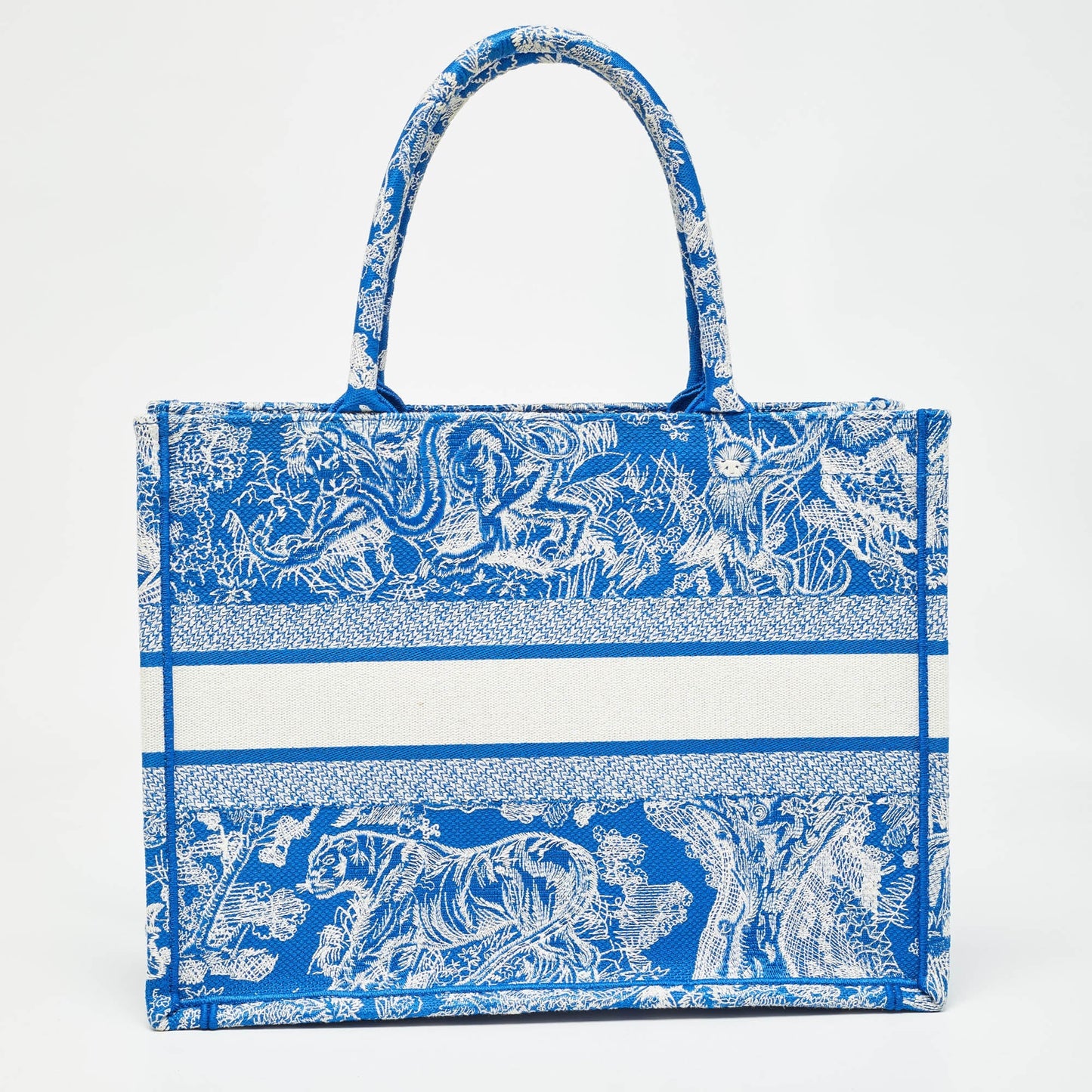 DIOR Blue/White Embroidered Canvas Medium Toile de Jouy Book Tote
