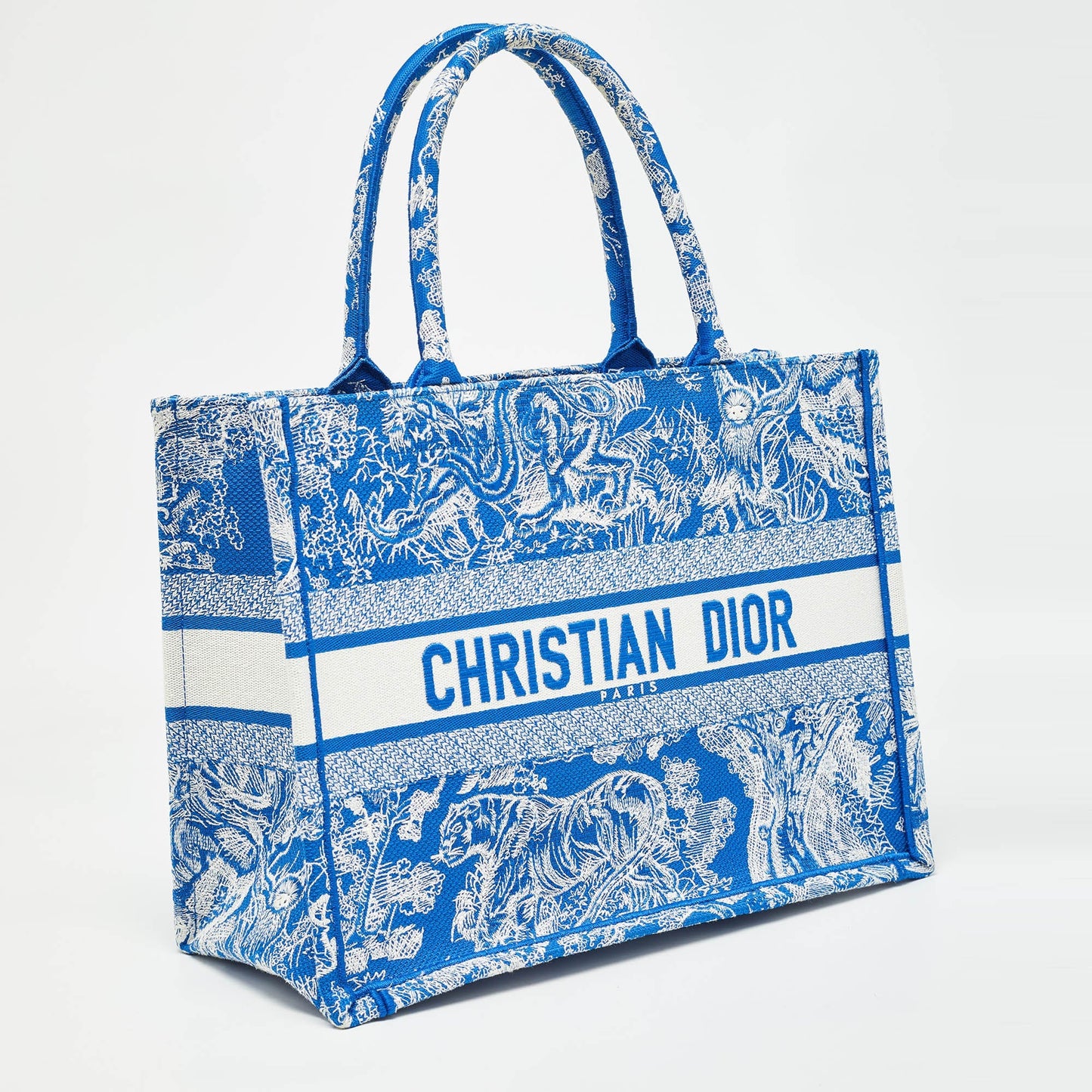 DIOR Blue/White Embroidered Canvas Medium Toile de Jouy Book Tote