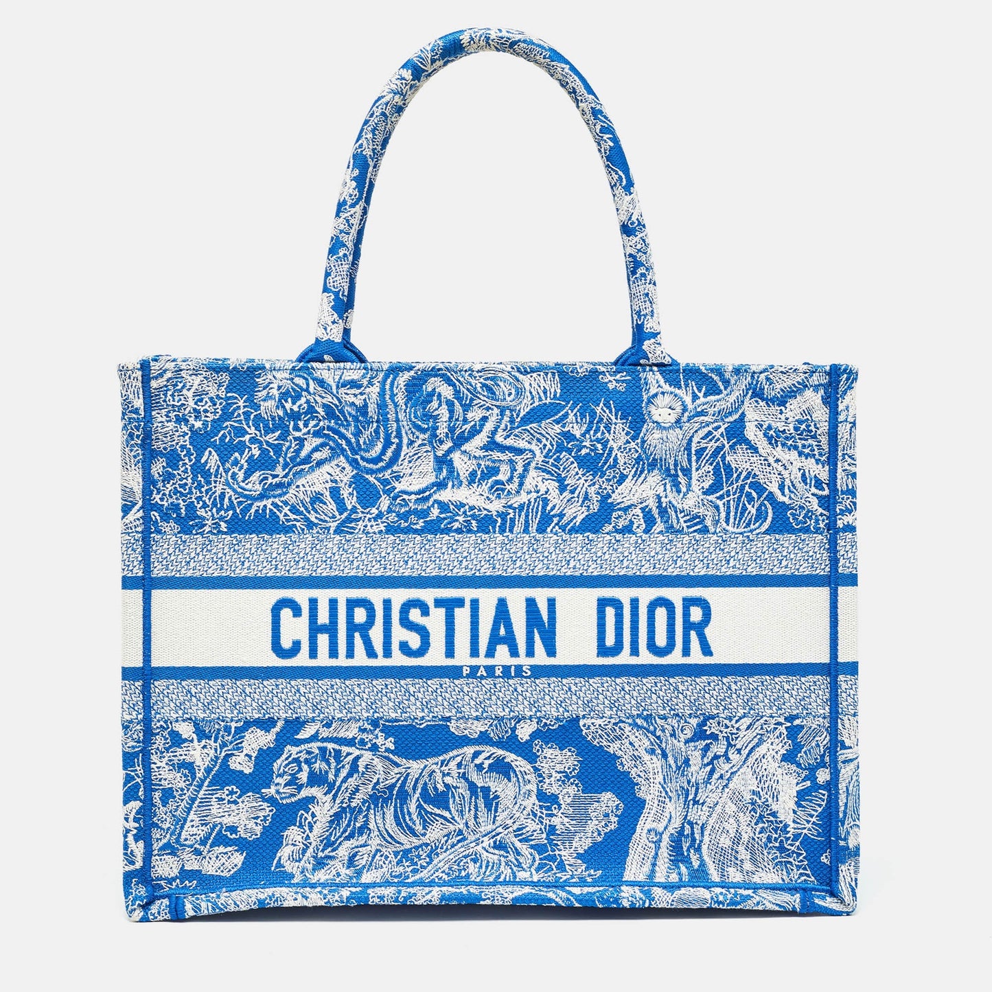 DIOR Blue/White Embroidered Canvas Medium Toile de Jouy Book Tote