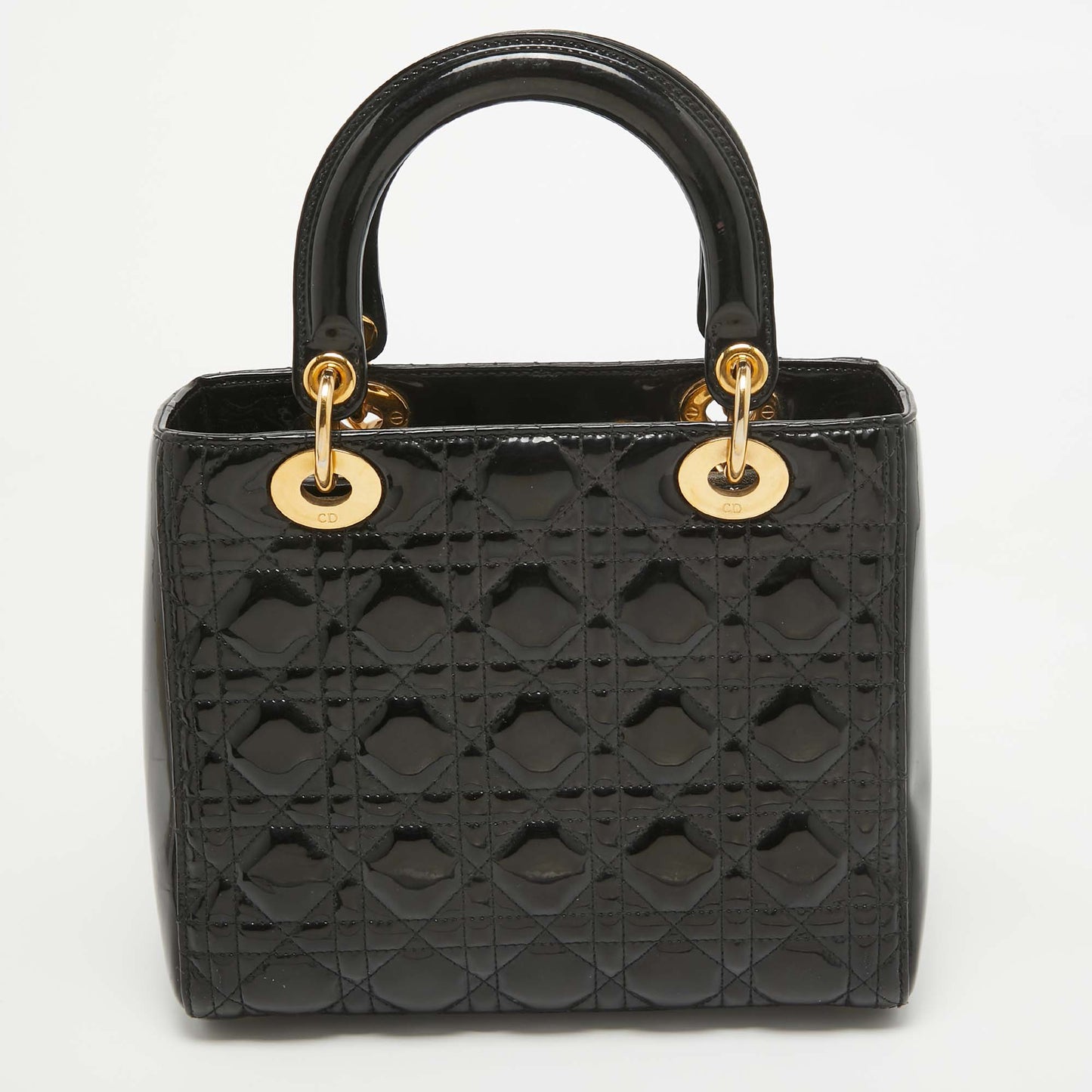 DIOR Black Cannage Patent Leather Medium Lady  Tote