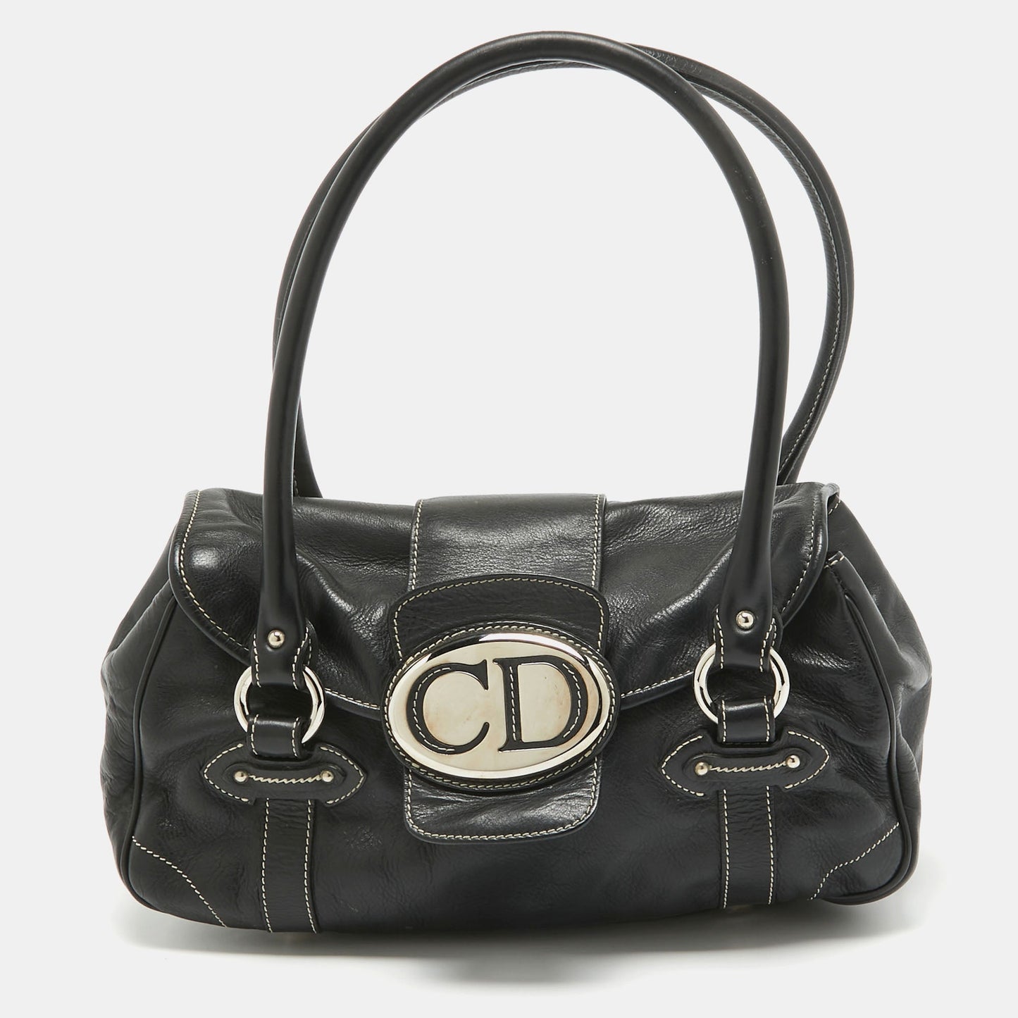 DIOR Black Leather St. Germain Flap Satchel