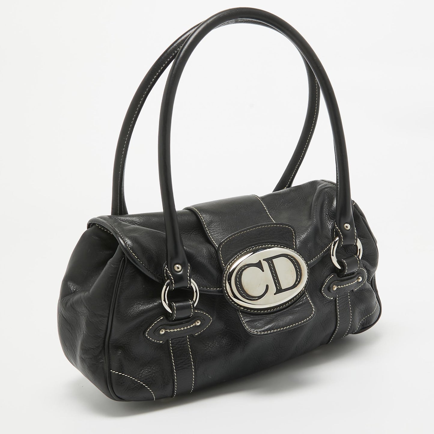 DIOR Black Leather St. Germain Flap Satchel