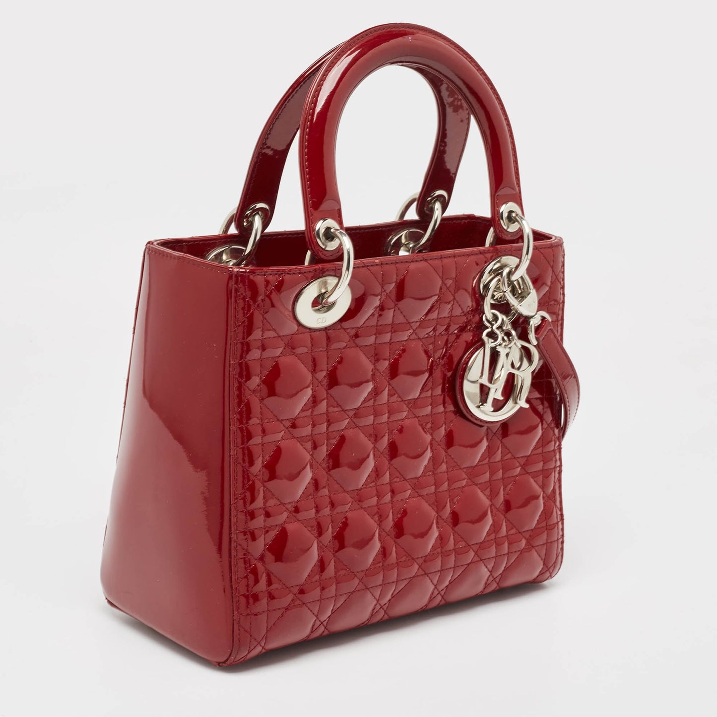 DIOR Red Cannage Patent Leather Medium Lady  Tote