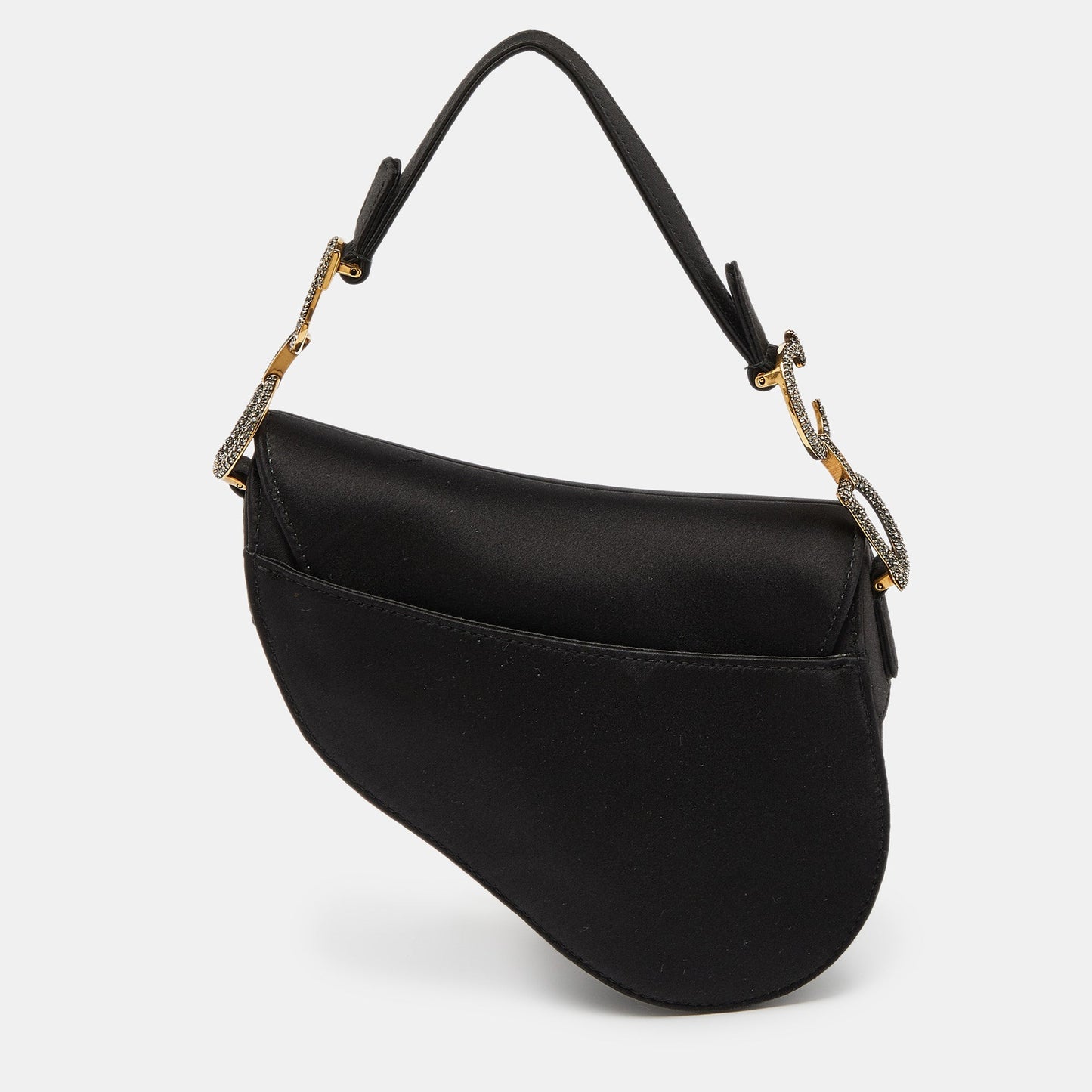 DIOR Black Satin Mini Crystal Embellished Saddle Bag