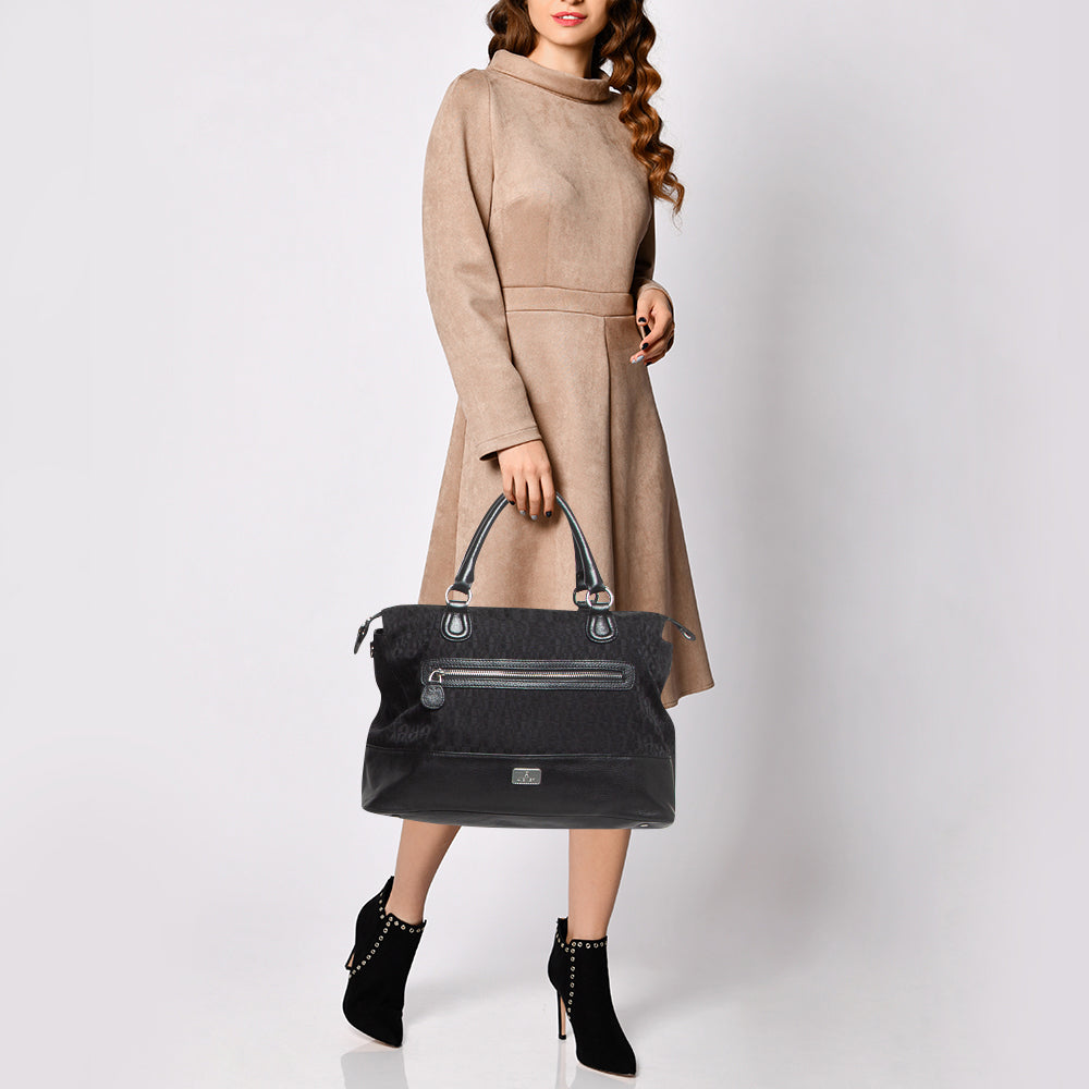 DIOR Black Monogram Canvas and Leather Front Pocket Tote