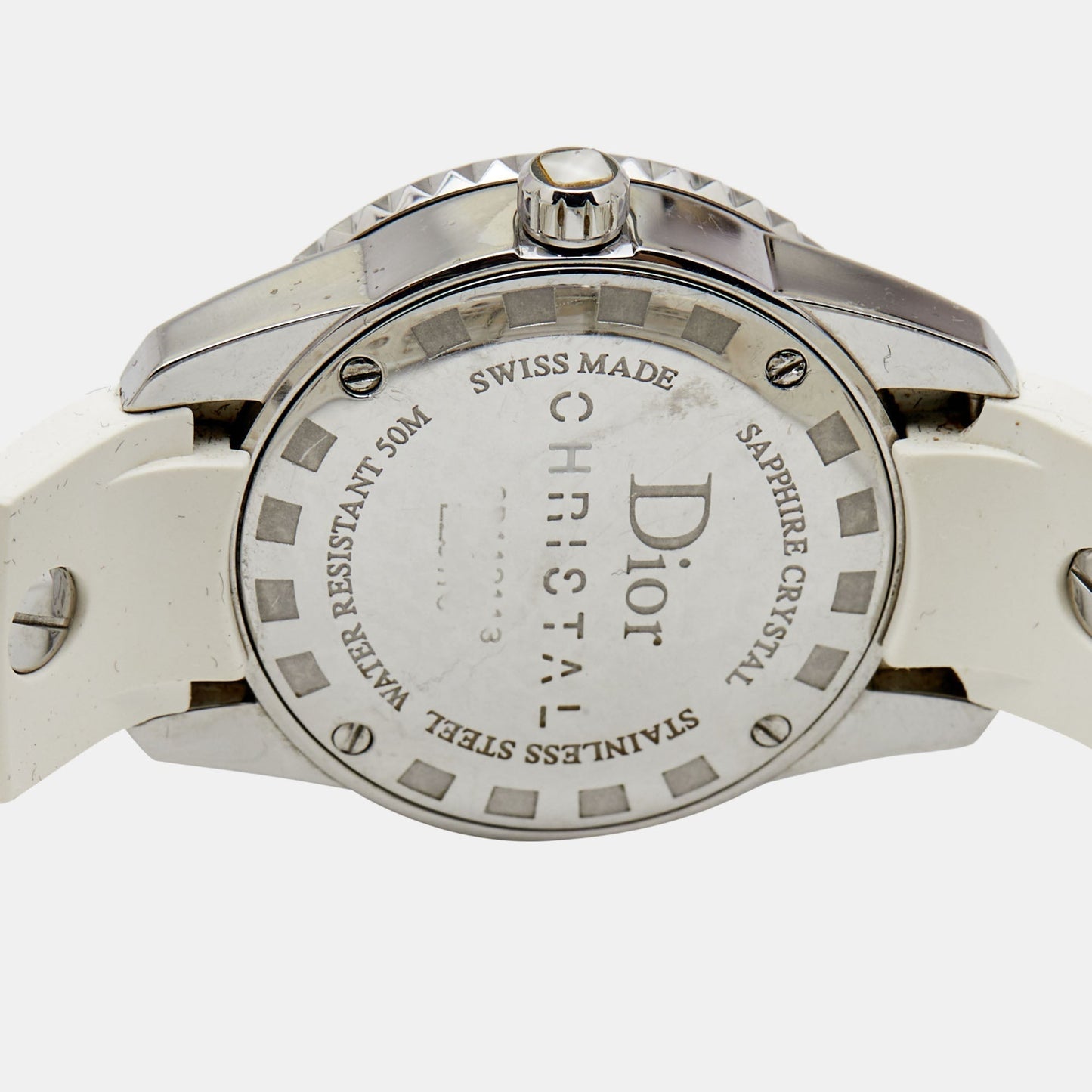 DIOR White Stainless Steel Rubber Diamonds Christal CD112113R001 Women's Wristwatch 28 mm