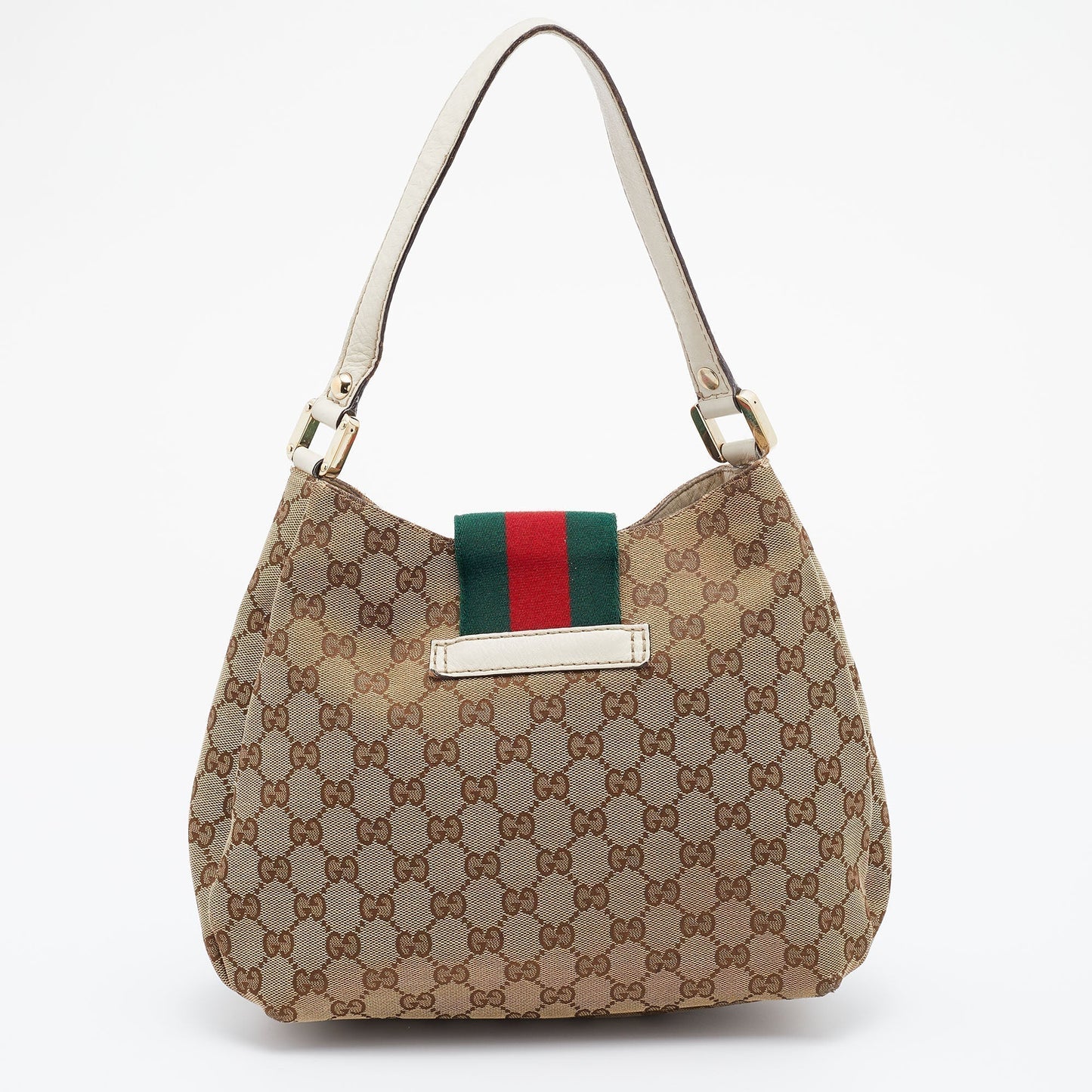 Gucci Beige/Brown GG Canvas And Leather Medium New Ladies Web Hobo