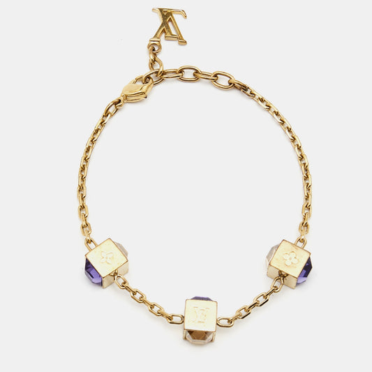 LOUIS VUITTON Gamble Crystals Gold Tone Bracelet
