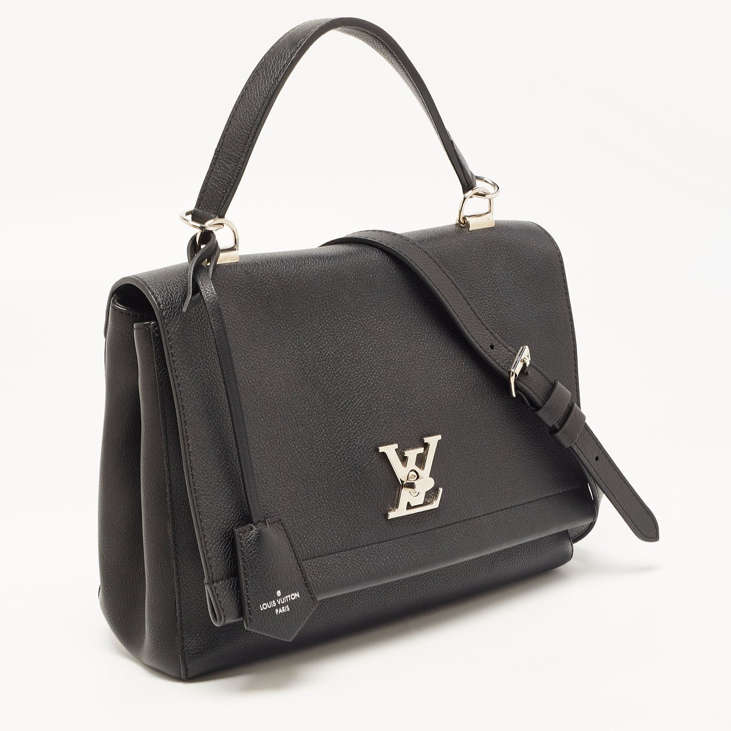 LOUIS VUITTON Black Leather Lockme II Top Handle Bag