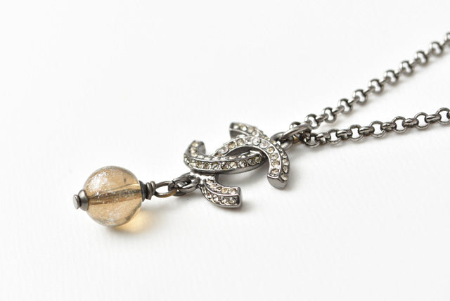 Chanel Necklace/Pendant with Rhinestones and Rose/Silver