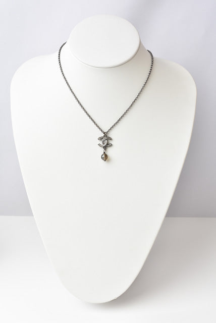 Chanel Necklace/Pendant with Rhinestones and Rose/Silver