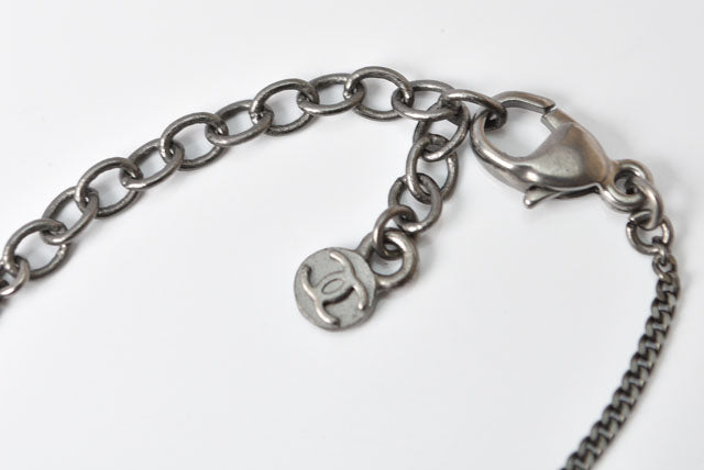 Chanel Necklace/Pendant, Metal, Rhinestone, Gunmetal/Red, W3.7√óH2.8cm, 42cm