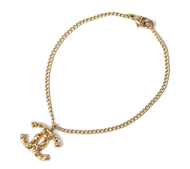 Chanel Gold Bangle/Bracelet with Coco Mark and Studs, 18cm