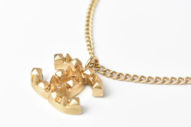 Chanel Gold Bangle/Bracelet with Coco Mark and Studs, 18cm