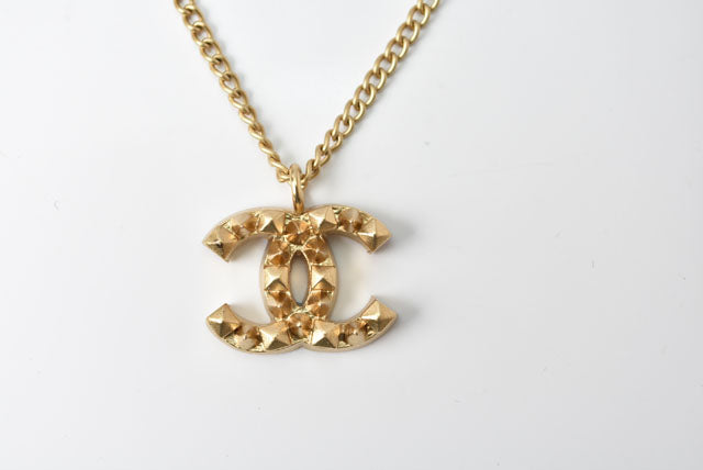 Chanel Gold Bangle/Bracelet with Coco Mark and Studs, 18cm